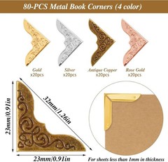 80 Pcs Metal Book Corner Protector, 4 Colors Vintage Iron Book Corner Protect…