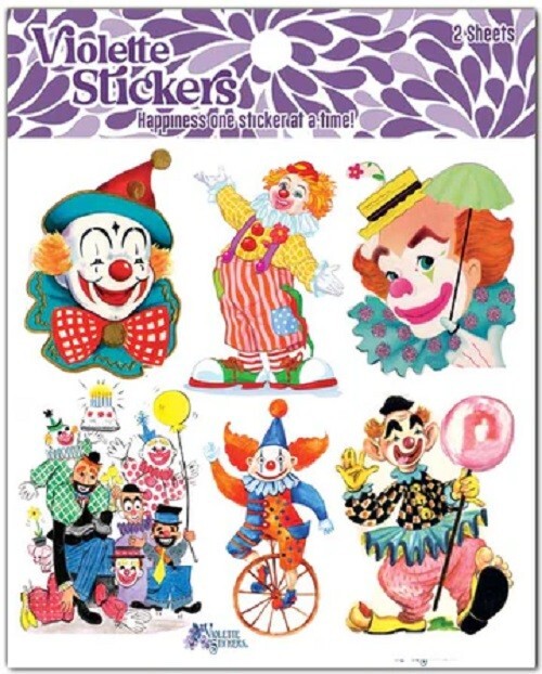 Violette Stickers 2 Sheets Bright Clowns Vintage Party