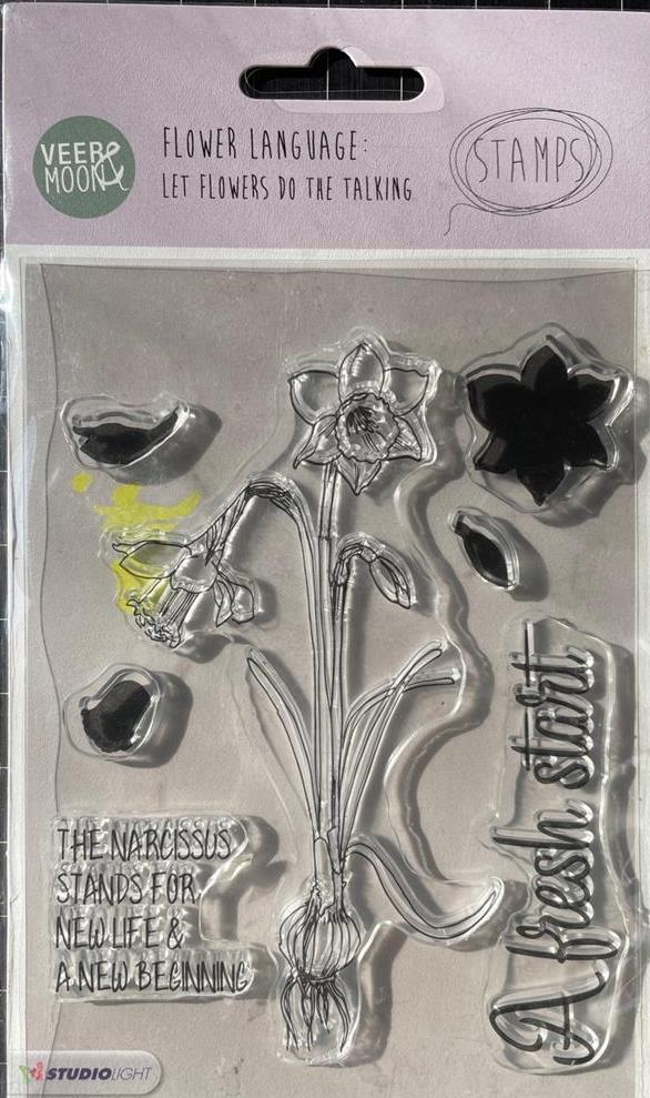 New Veer & Moon Flower Language A6 Clear rubber Stamp NARCISSUS free USA ship