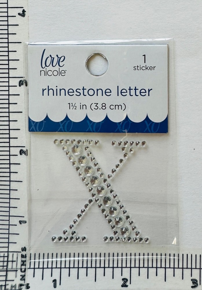 Letter X Rhinestone Sticker 1.5″ Clear Silver Glitter Scrapbook Monogram Bling