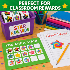 500 Funky Pattern Star Stickers – 1.5″ Multicolor Paper Sticker Rolls