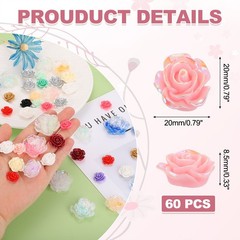 20mm Resin Rose Flatback Charms, 60 Pcs Cabochon Embellishment, Shiny Light Pink