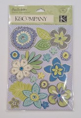 Poppy Seed Floral Flowers Grand Adhesions Scrapbook Stickers By K&Company RARE