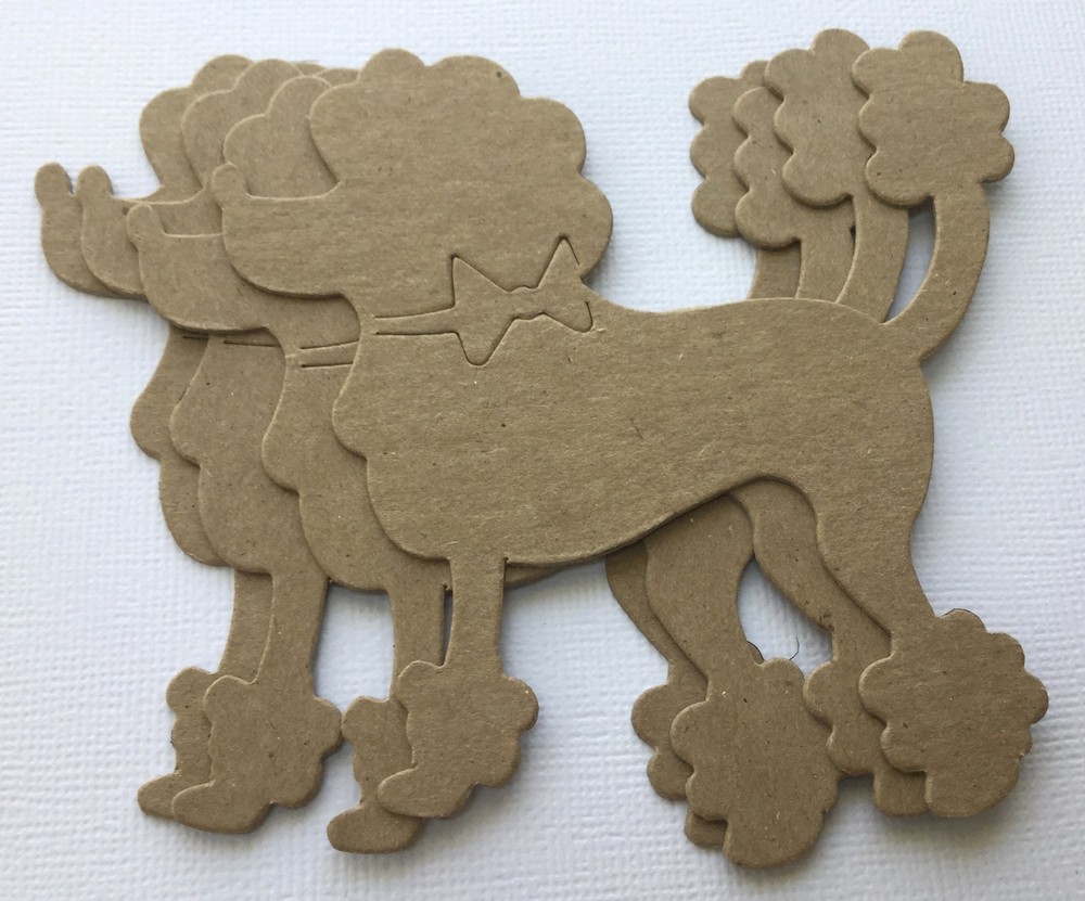 (4) *FLUFFY POODLE* Cute 1950’s Dog – Bare Chipboard Die Cuts 3 7/8″