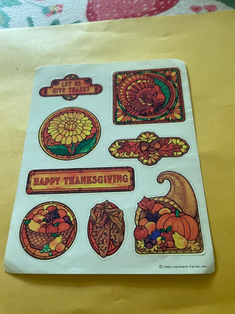 Vintage 1980s Thanksgiving Stained Glass Style Stickers