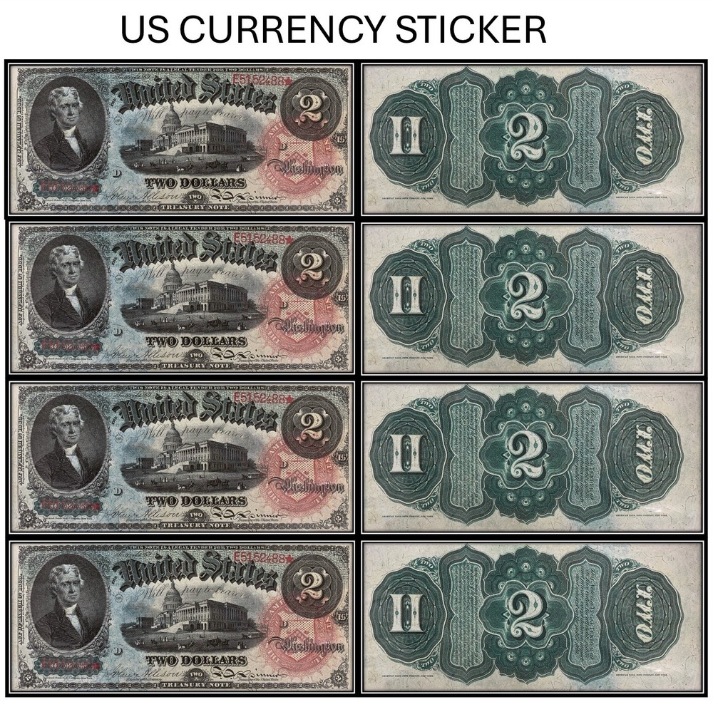 $2 Two Dollar 1869 Legal Tender Note (US CURRENCY STICKERS) (Lot Of 4)