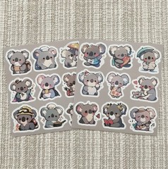 18 Cute Koala Bear Stickers, 1.7” Kawaii/Chibi Koala Waterproof Animal Decals