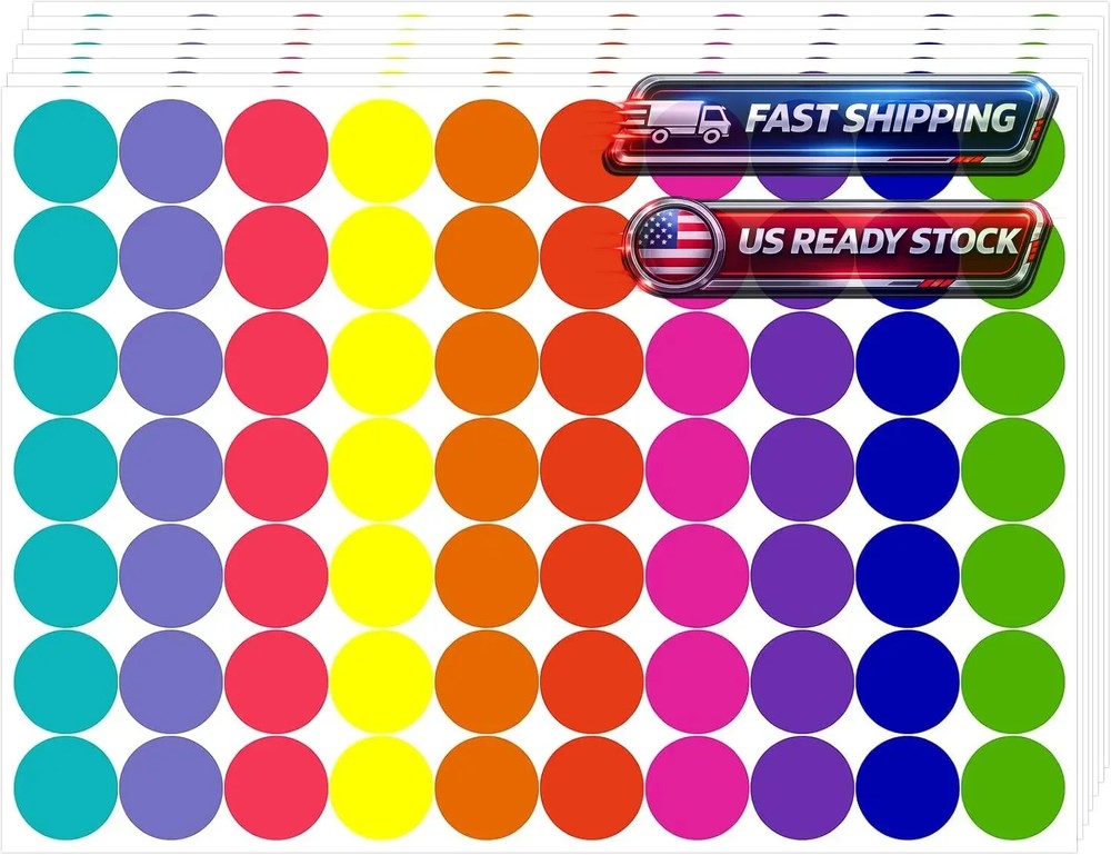 2800 PCS Colored Dot Stickers 1/2″ Color Round Circle 3/4 INCH, Multicolored