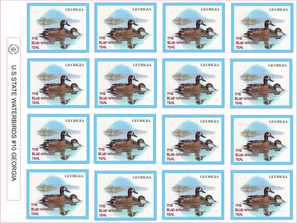 GEORGIA STATE WATERBIRD – THE BLUE-WINGED TEAL – 16 PER SHEET