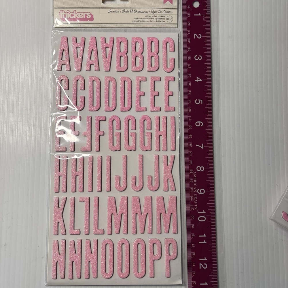 American Craft Shoebox Pink Glitter Thicker Alphabet 103 Pc