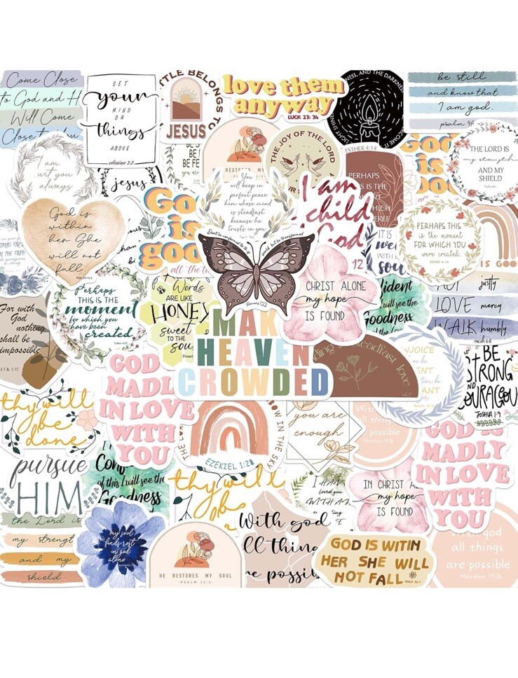 Inspirational Jesus Christian Stickers – 50Pcs Bible Verse Phrase Multicolor
