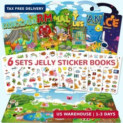 6 Sets Reusable Sticker Book for Toddlers 3-6, Jelly Sticker Books for Toddler,