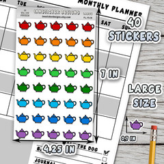 Tea Pot Stickers, Mini Icon Reminder Planner stickers, Journals, Scrapbooks