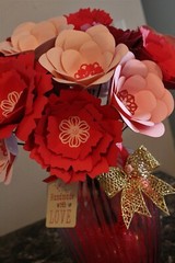 Paper flowers bouquet pink red gold handmade roses home office decor 15″ tall 