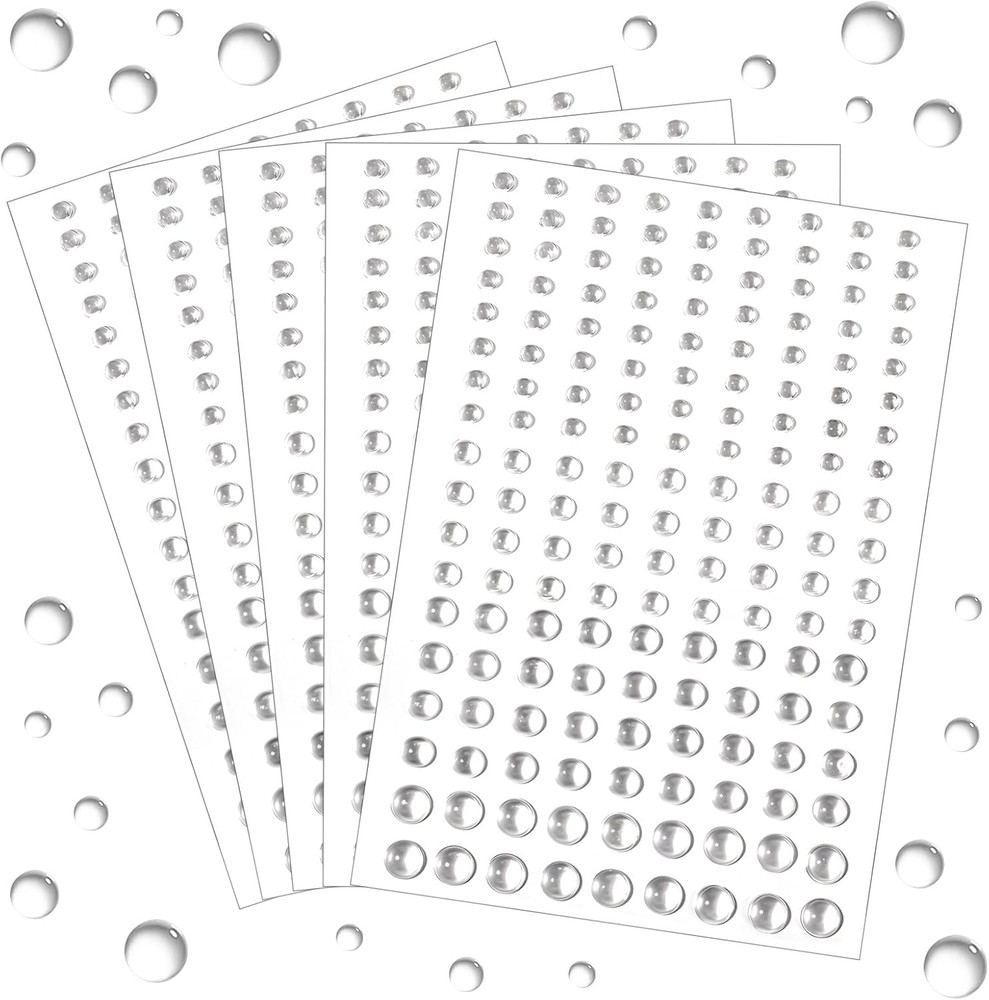 810 Pcs Clear Dewdrop Droplets Stickers,3/4/5/5.6Mm Self-Adhesive round Water Dr