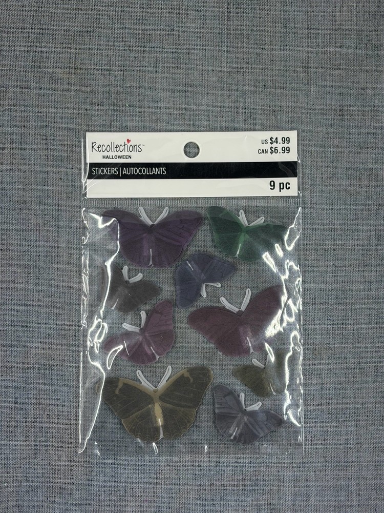 RECOLLECTIONS HALLOWEEN DIMENSIONAL STICKERS 9 PC EMBELLISHMENTS BUTTERFLY MOTH