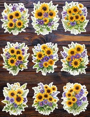 Sunflowers and Bees Die Cut Vinyl Stickers Set Scrapbooking Laptop Waterbottle
