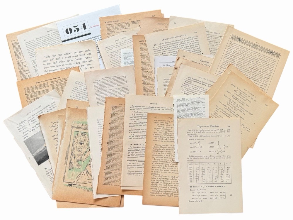 50 Vintage Antique Neutral Ephemera Old Book Page Lot Collage Craft Junk Journal