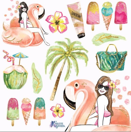 Violette Stickers Trendy Girl Tropical Pool Party Craft Planner Supply Scrapbook