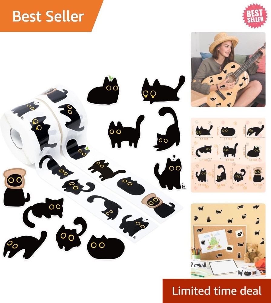 Charming Black Cat Sticker Rolls – 1000pcs for Kids, Adults & Crafts