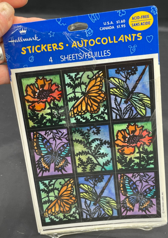 Vintage 1990s Hallmark Stained Glass Style Butterfly Stickers 3 Sheets Made USA