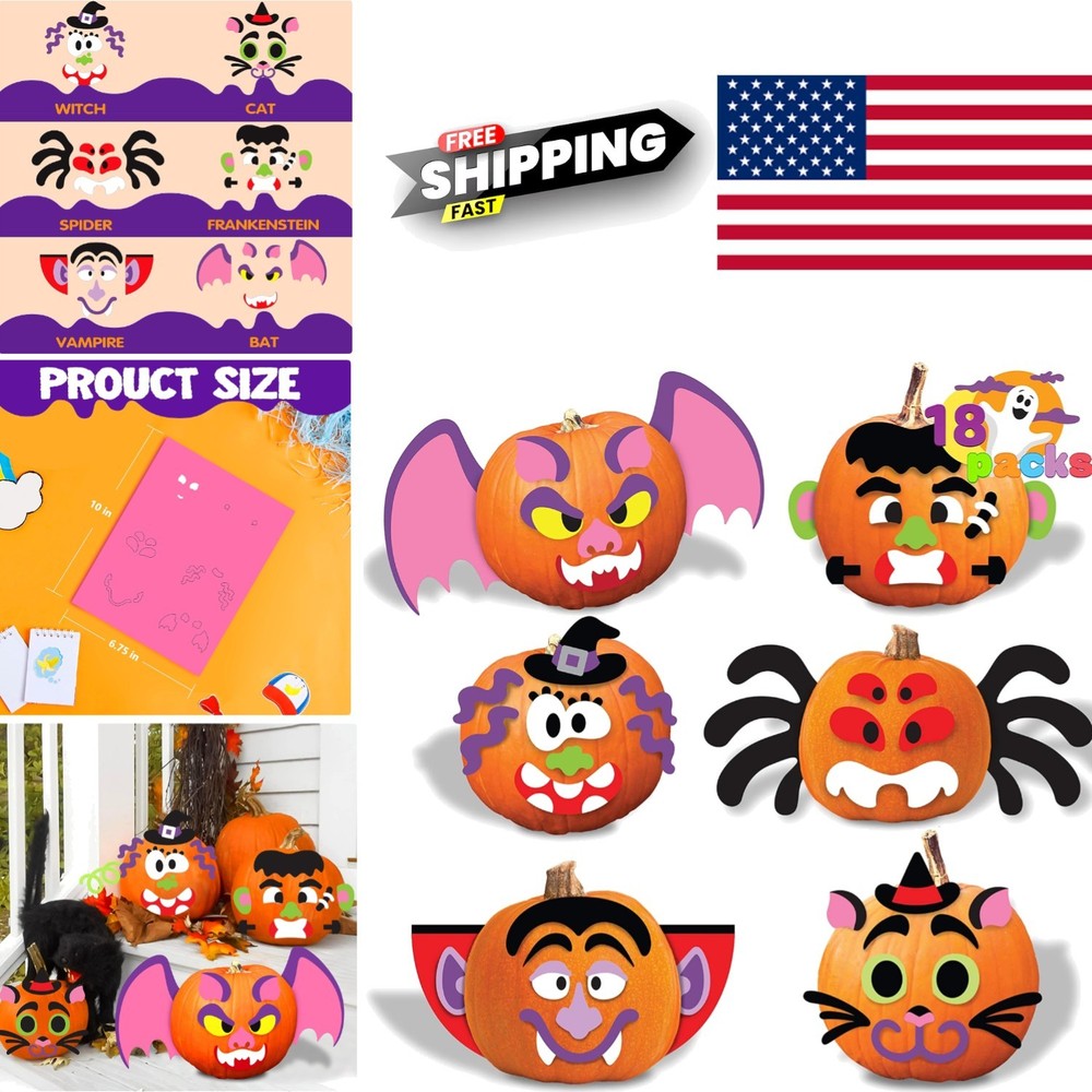 Funny Halloween Foam Stickers 18 Pack Craft Kit for Kids Party Activities