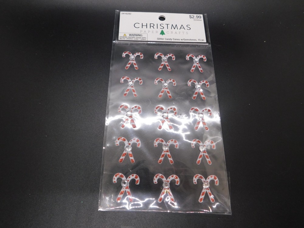 Christmas paper crafts Glitter candy canes w/ Gemstones 15pc