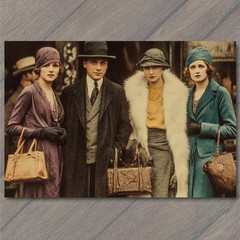STICKER Flapper Trio Gentleman Fur Stole Handbags 1920s Street Elegance