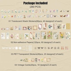 Elegant 260PCS Scrapbooking Kit: Vintage Floral & Butterfly Designs for Journals