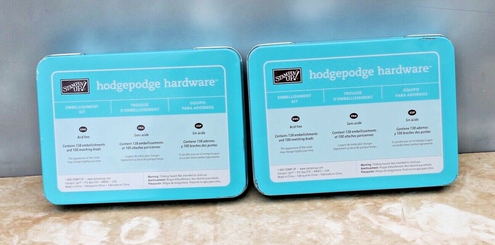 Lot of 2 Stampin’ Up! Hodgepodge Hardware Tin Box, Empty FREE SHIPPING!