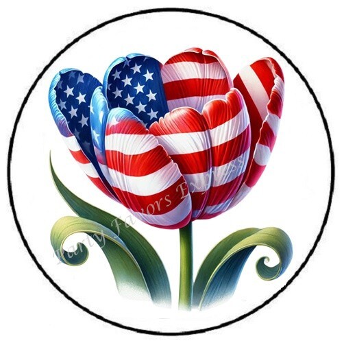 PATRIOTIC TULIP 4TH OF JULY FLAG ENVELOPE SEALS LABELS STICKERS PARTY FAVORS