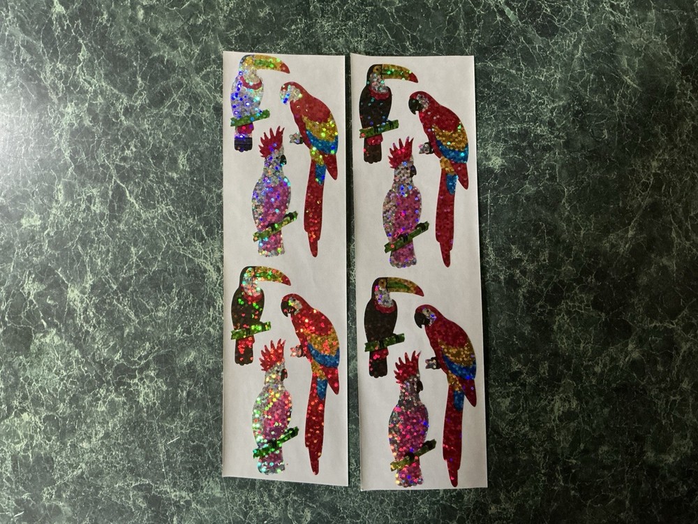 New 2 Sheet HAMBLY STUDIOS Vintage Rare Glitter Tropical Birds Stickers