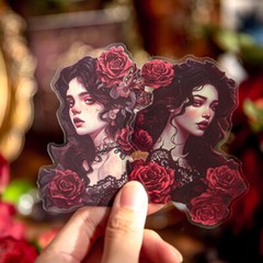Gothic Dark Lady Girl Transparent Stickers Decorative Journaling Planner Collage