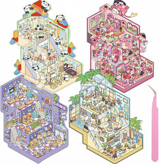 20 Sets DIY 3D Stickers Scene Collection Book, 3D Scene Miniature, Miniature Sim