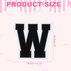 4″ Chenille Letter Patches,Black Chenille Initial A-Z Patches Letter W