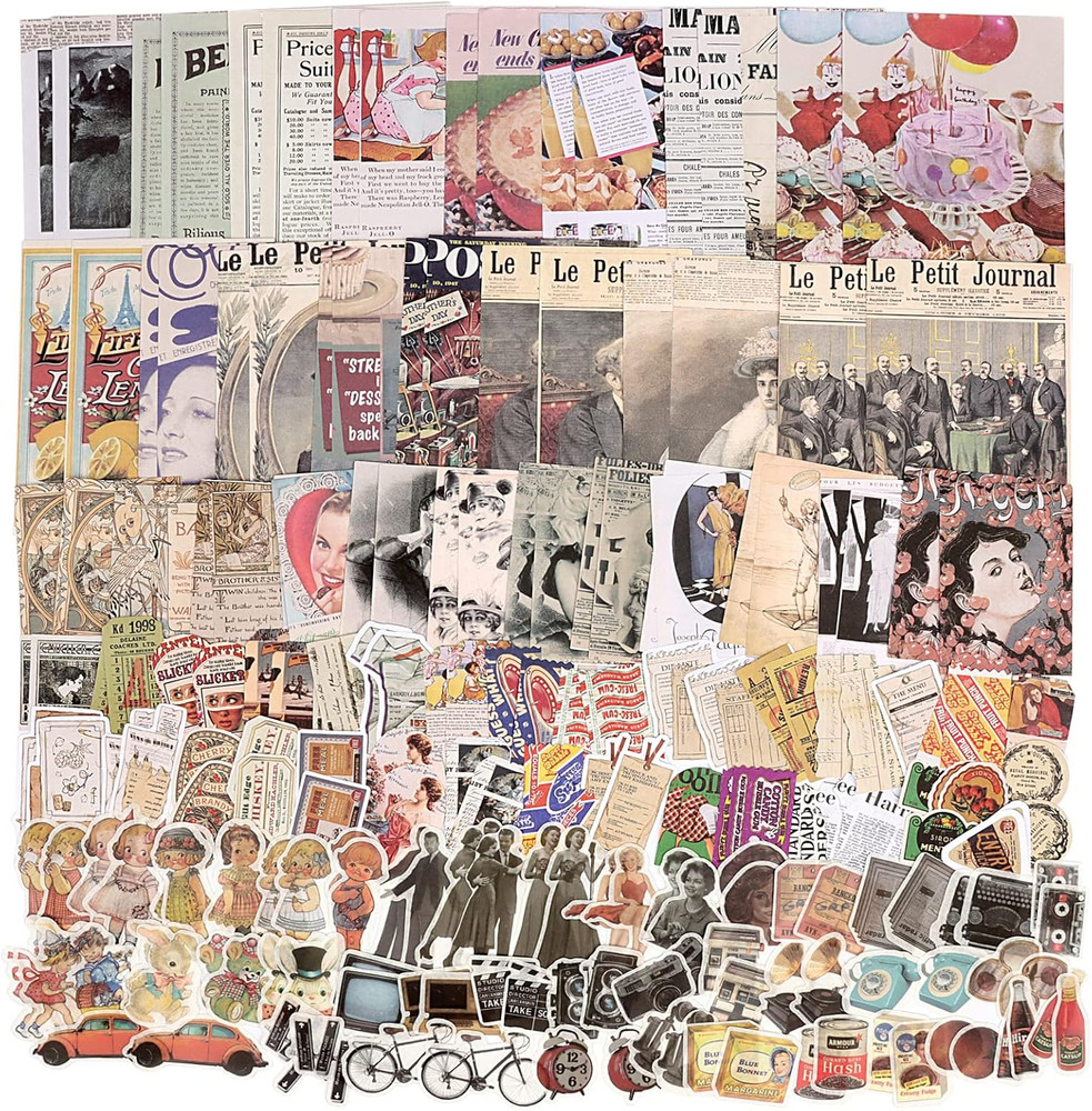 200Pcs Vintage Junk Journal Supplies, Scrapbook Supplies Scrapbooking Journaling