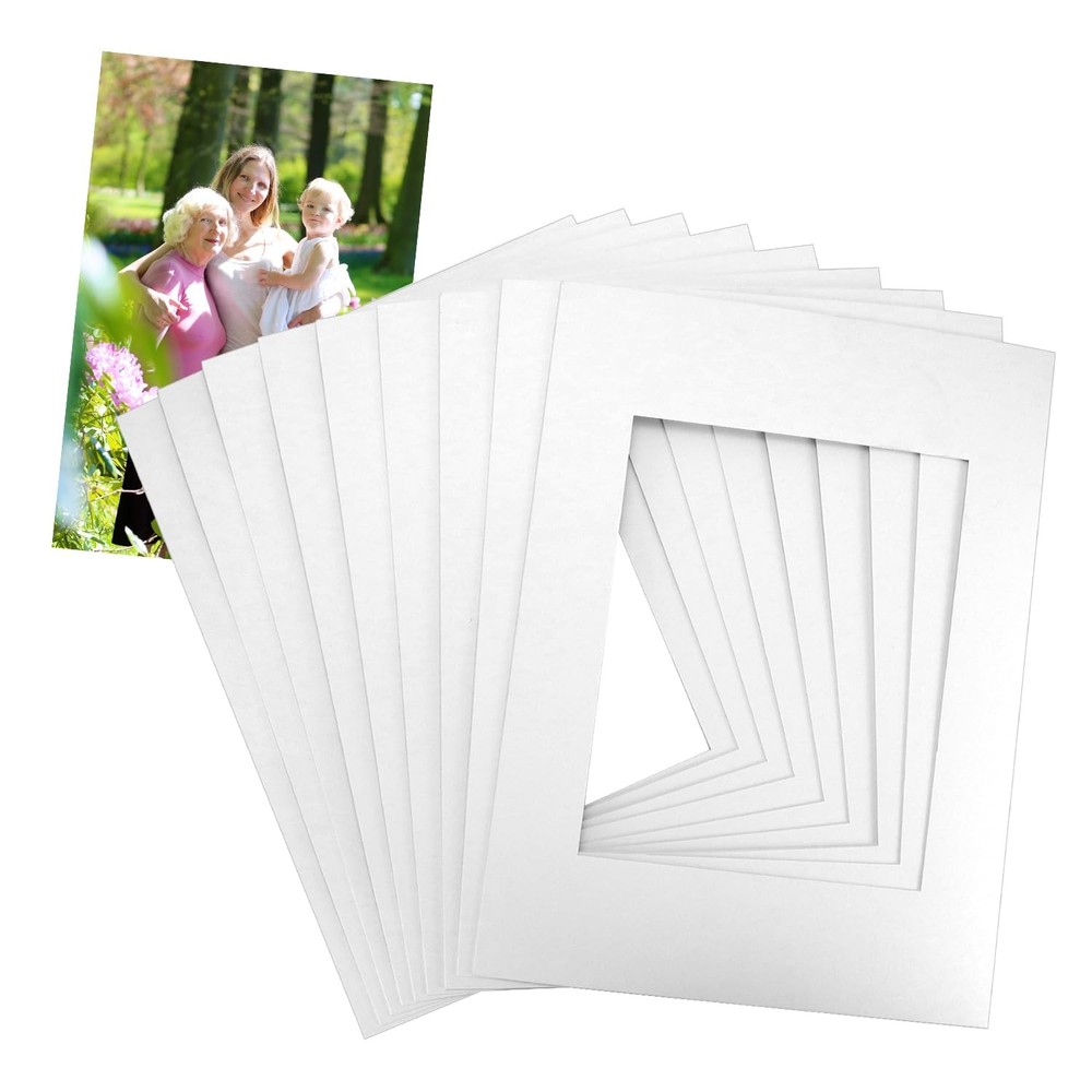 12×16 Picture Mats for 8×10 Photos, 10-Pack White Double Matboard, Bevel Cut