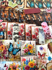 #702 – FLORAL BUTTERFLY – 15 PIECES – SCRAPBOOK JUNK JOURNAL SUPPLIES/KIT / LOT