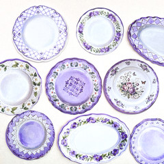 Purple Floral Plates Platters Die Cut Shapes Scrapbooking Collage Junk Journals