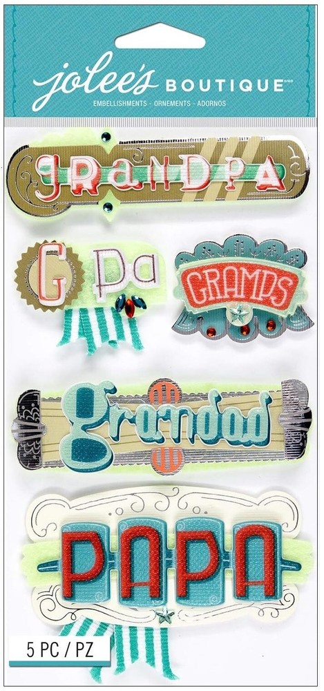 Grandpa words, family, 3D scrapbook stickers – Jolees 50904