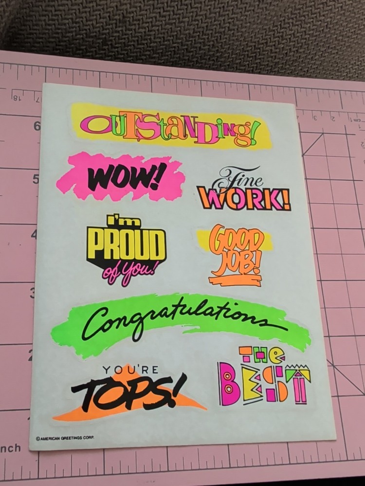 Vintage Stickers Neon Rewards American Greetings 1 Sheet ( Age Discoloration)