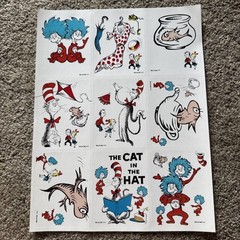 RARE! Dr. Seuss CAT IN THE HAT & FOX in SOCKS Stickers 2 Complete Sheets 8.5×11