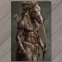 STICKER Horse Head Warrior Archer Tribal Armor Feathers Bow Fantasy Hero