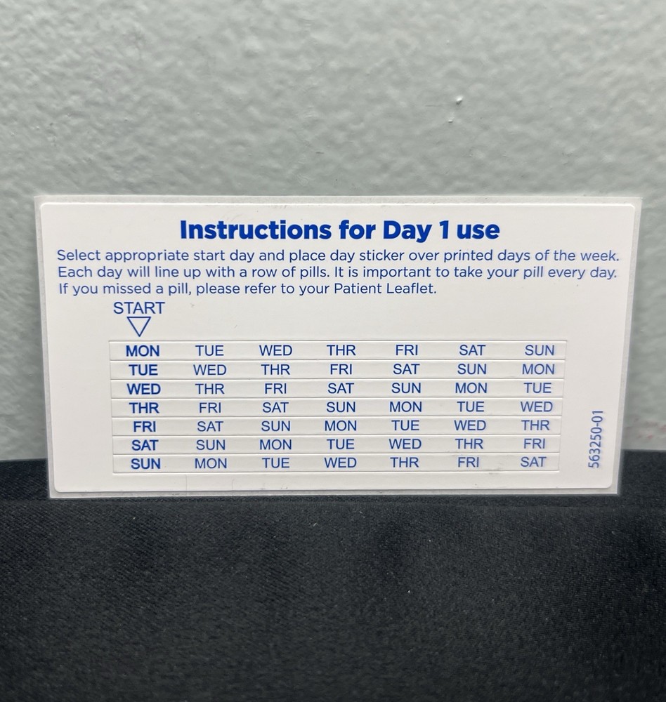 Birth Control Days of the Week Label White Stickers Small Sunday-Saturday