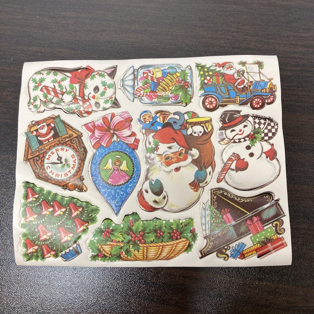 Retro Christmas Santa Holly Lick N Stick seals, 10 on sheet 9 Sheets 90 Total