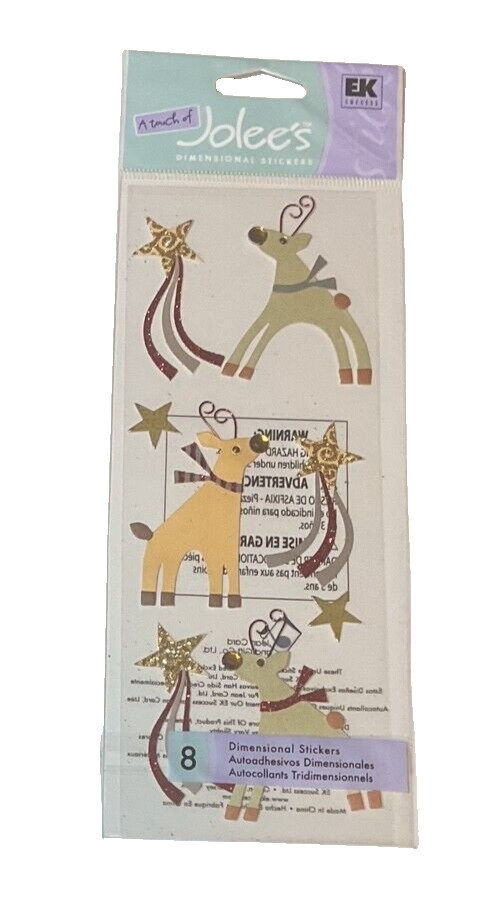Reindeer~Stars~Glitter Accents~Touch of Jolee’s Dimensional Scrapbook Stickers