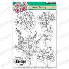 New Penny Black Rubber Stamp set FLOWER FANTASY friendship free USA ship