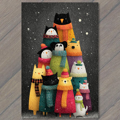 STICKER Winter Animal Stack Cats Dogs Penguins Christmas Tree Formation Festiv