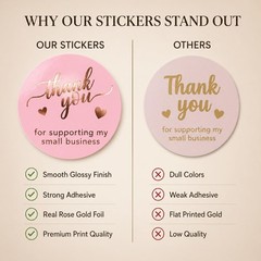 500 Pcs 1.5 Inch Pink and Rose Gold Thank You Stickers for Small Business, Small