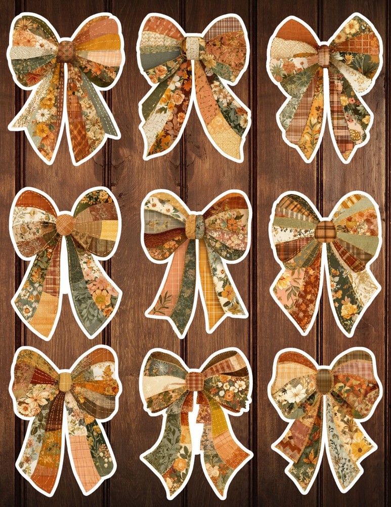 Autumn Themed Bow Die Cut Vinyl Stickers Scrapbooking Laptop Waterbottle